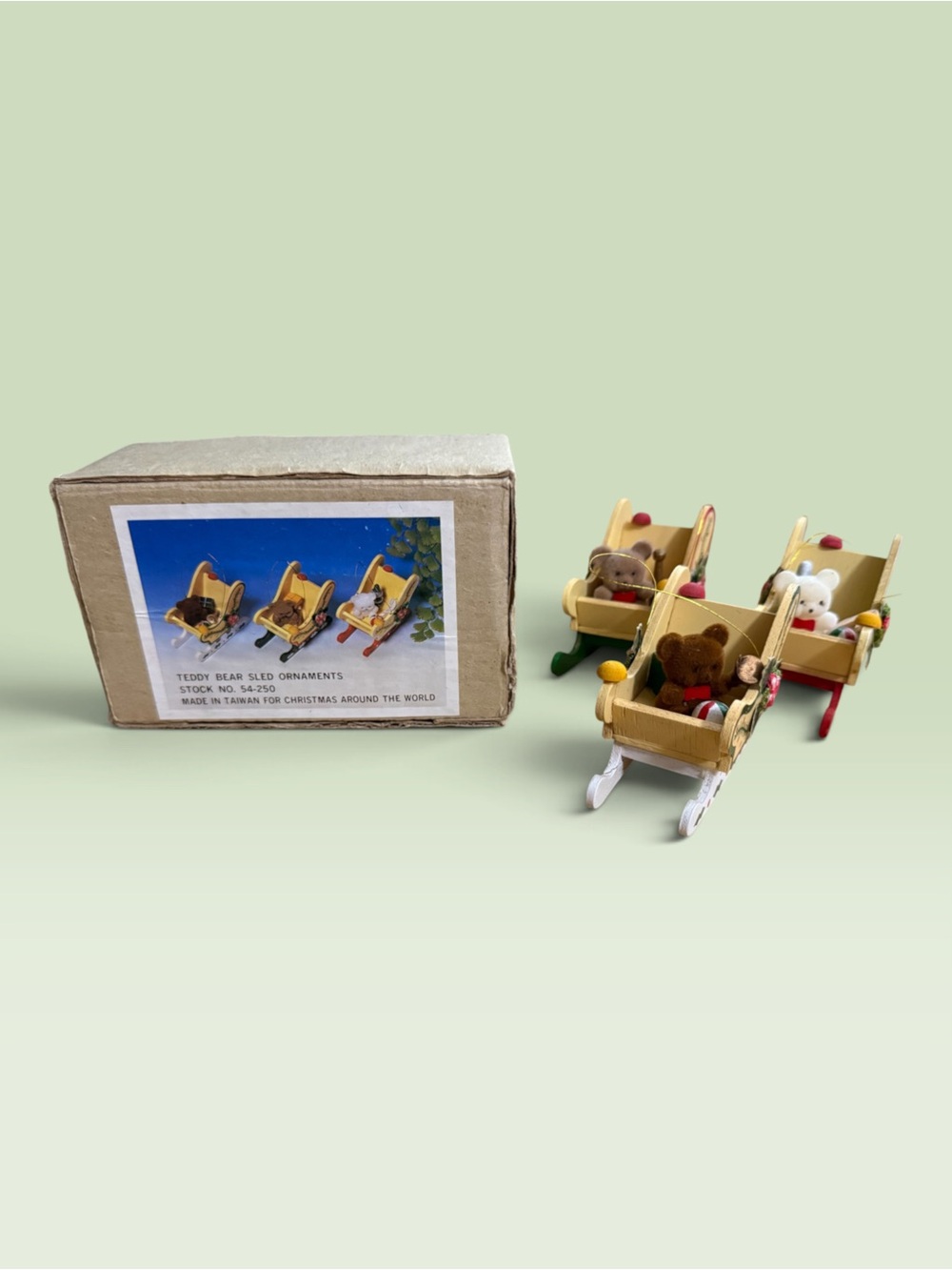 Vintage Christmas Around the World Teddy Bear Sled Ornaments